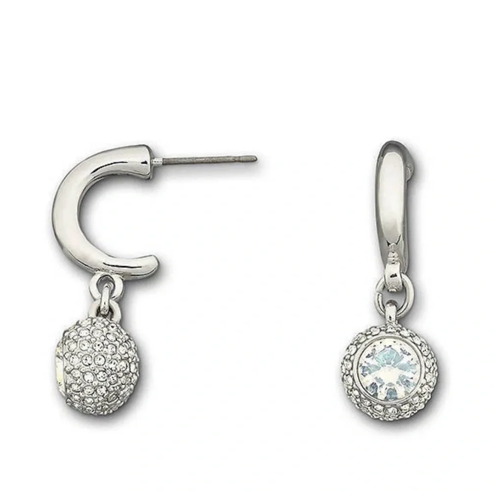 Swarovski Crystal Ball Drop Earrings for Pierced Ears. Rhodium-plated metal.